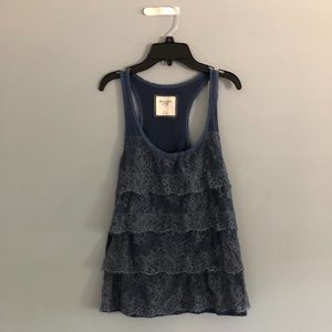 Dark Blue Aebercrombie & Filch Ruffled Tank Top
